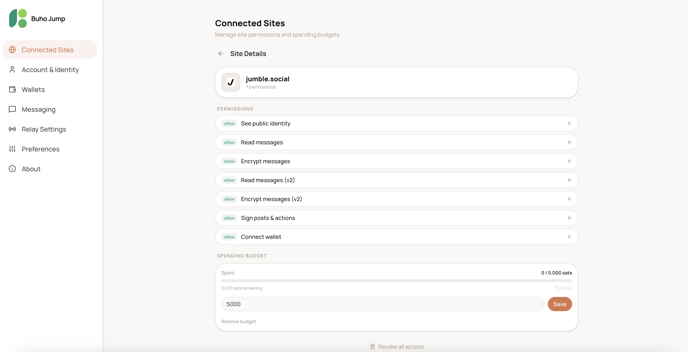 Connected sites in the browser options page