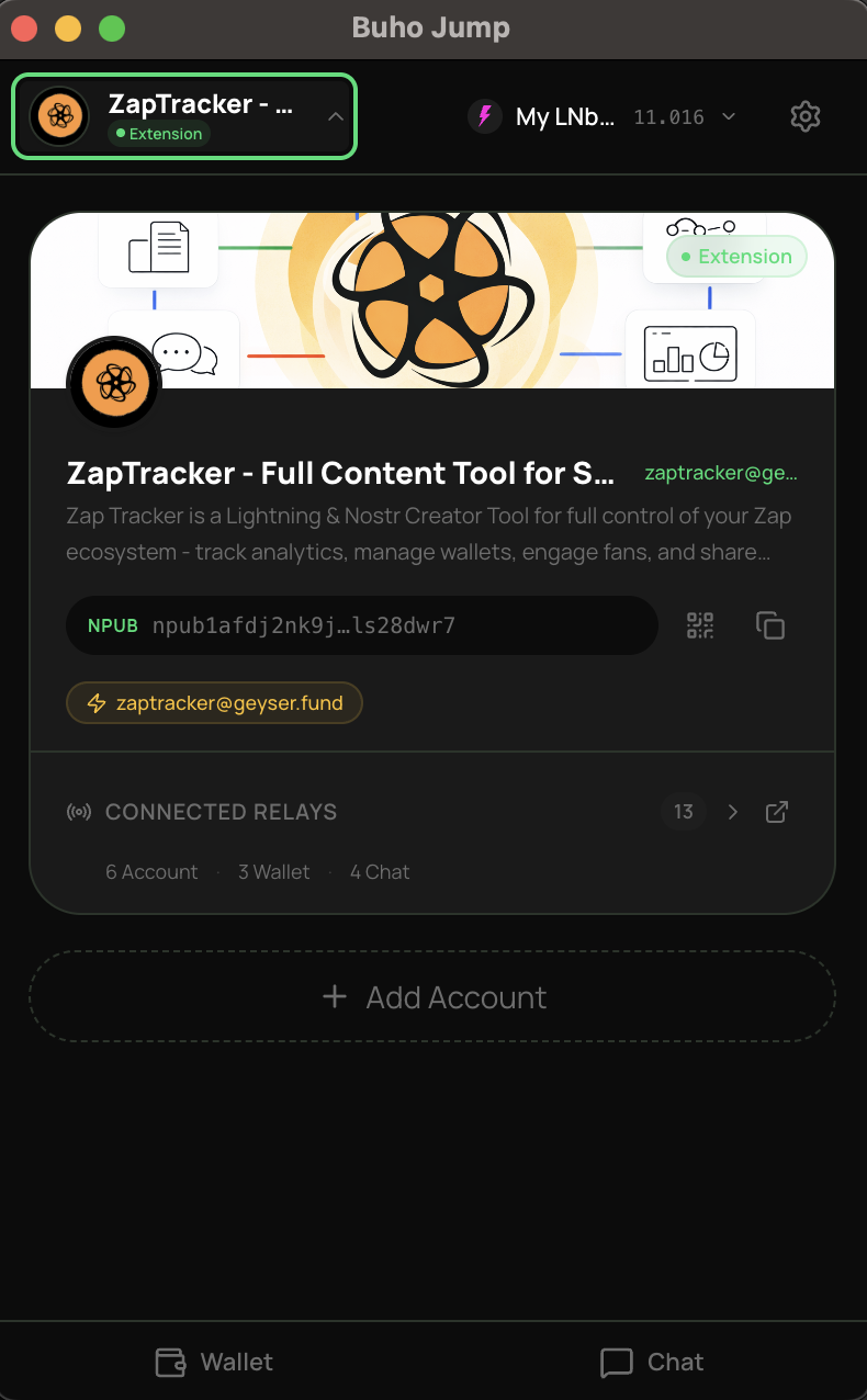 Identity tab showing account profile and switching