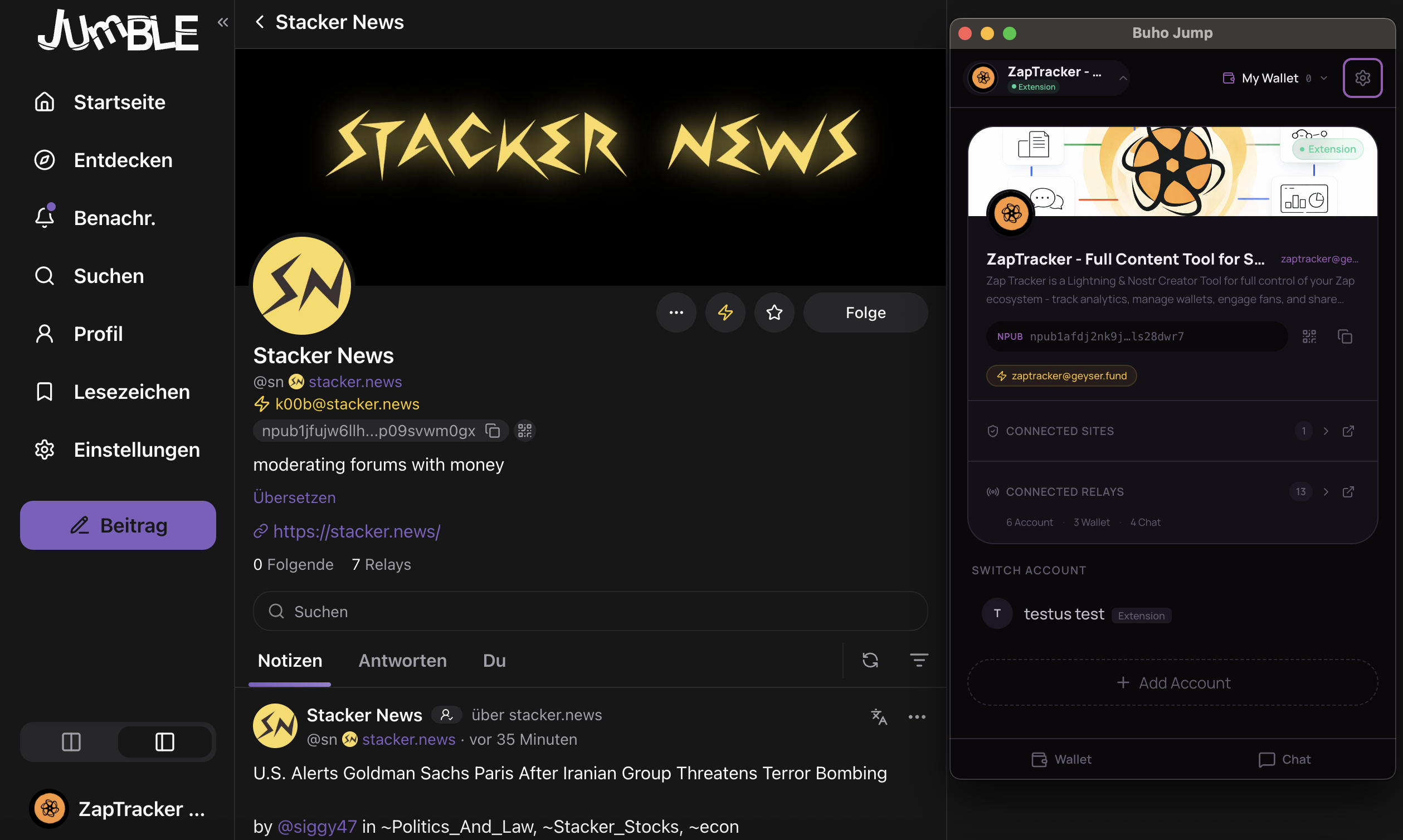Buho Jump extension and browser pages